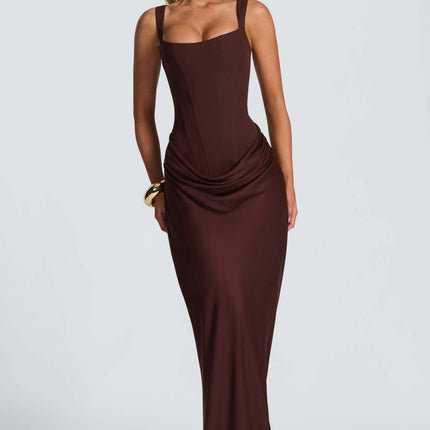 Viviana | Corset Maxi Wedding Guest Dress with Square Neckline