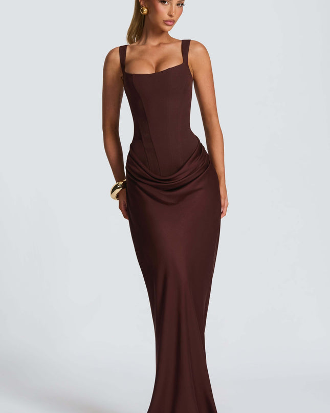 Viviana | Corset Maxi Wedding Guest Dress with Square Neckline