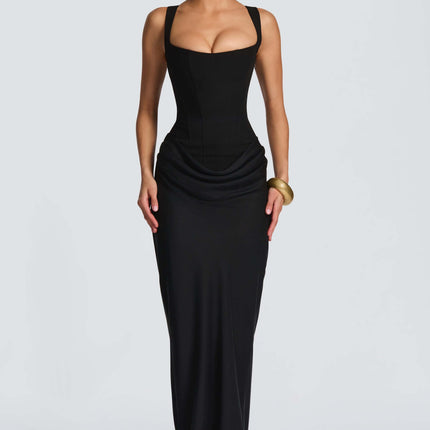 Viviana | Corset Maxi Wedding Guest Dress with Square Neckline