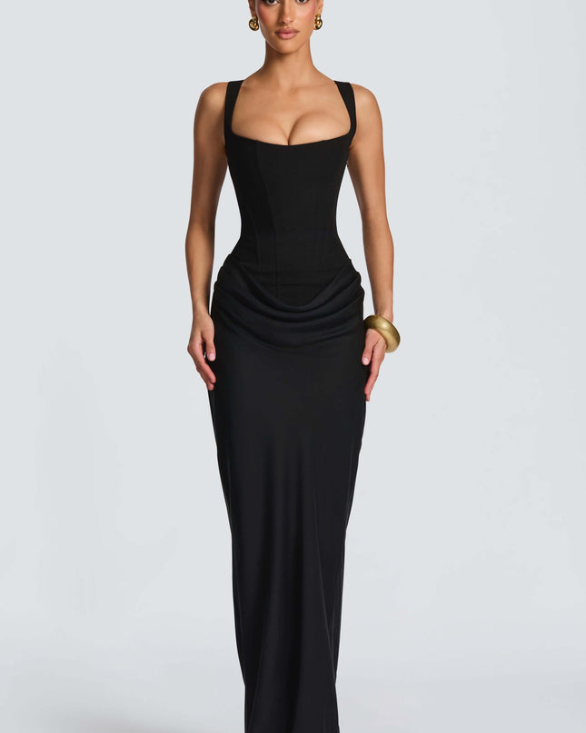 Viviana | Corset Maxi Wedding Guest Dress with Square Neckline