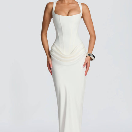 Viviana | Corset Maxi Wedding Guest Dress with Square Neckline
