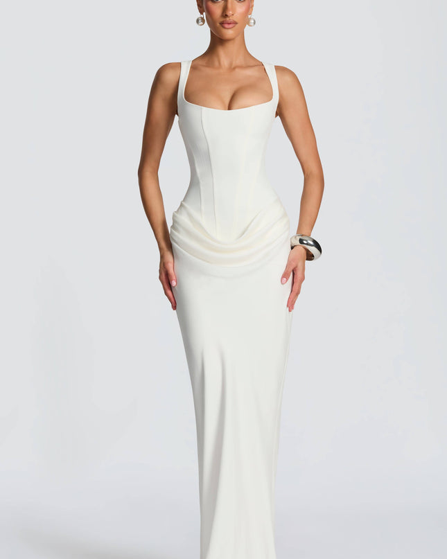 Viviana | Corset Maxi Wedding Guest Dress with Square Neckline