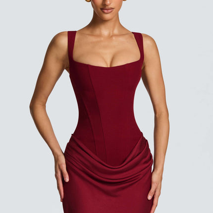 Viviana | Corset Maxi Wedding Guest Dress with Square Neckline
