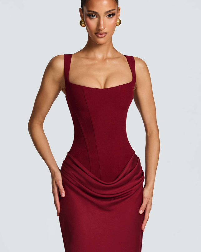 Viviana | Corset Maxi Wedding Guest Dress with Square Neckline
