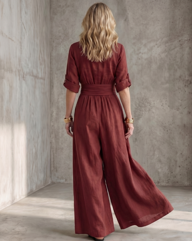 Wanda | Cross Front Wide Leg Jumpsuit with Defined Waist