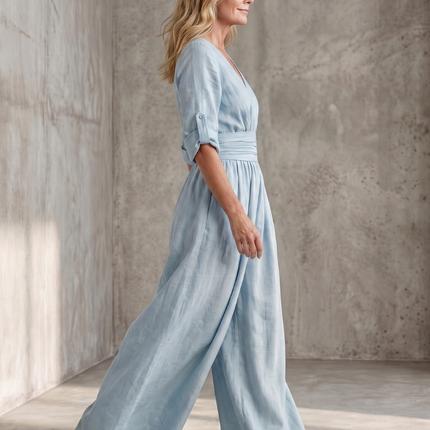 Wanda | Cross Front Wide Leg Jumpsuit with Defined Waist