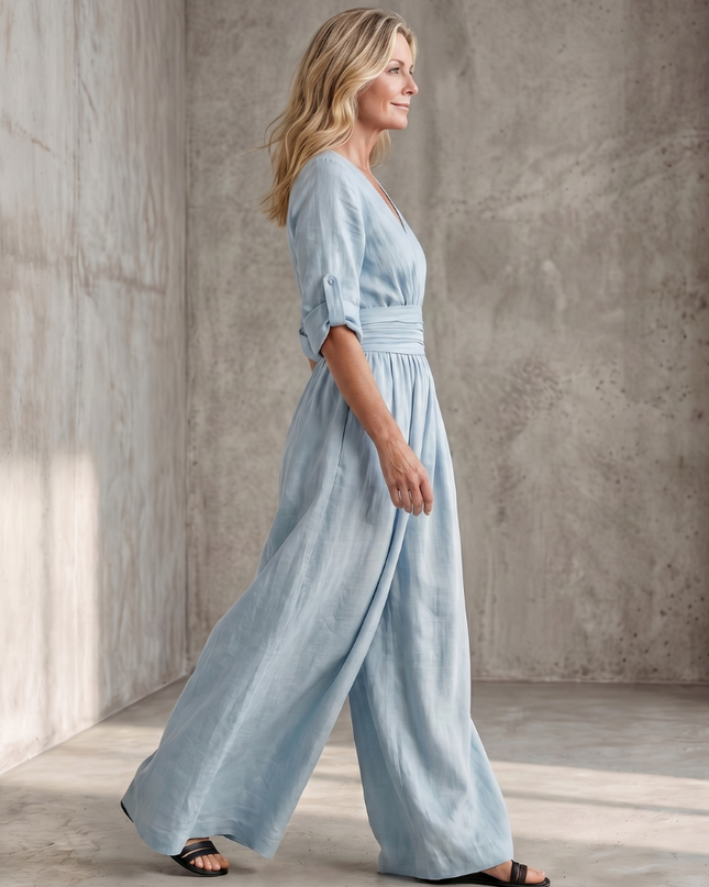 Wanda | Cross Front Wide Leg Jumpsuit with Defined Waist