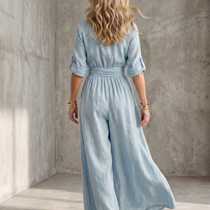 Wanda | Cross Front Wide Leg Jumpsuit with Defined Waist