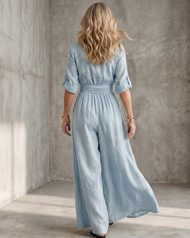 Wanda | Cross Front Wide Leg Jumpsuit with Defined Waist