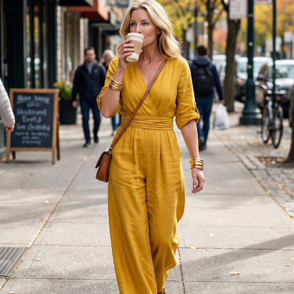 Wanda | Cross Front Wide Leg Jumpsuit with Defined Waist