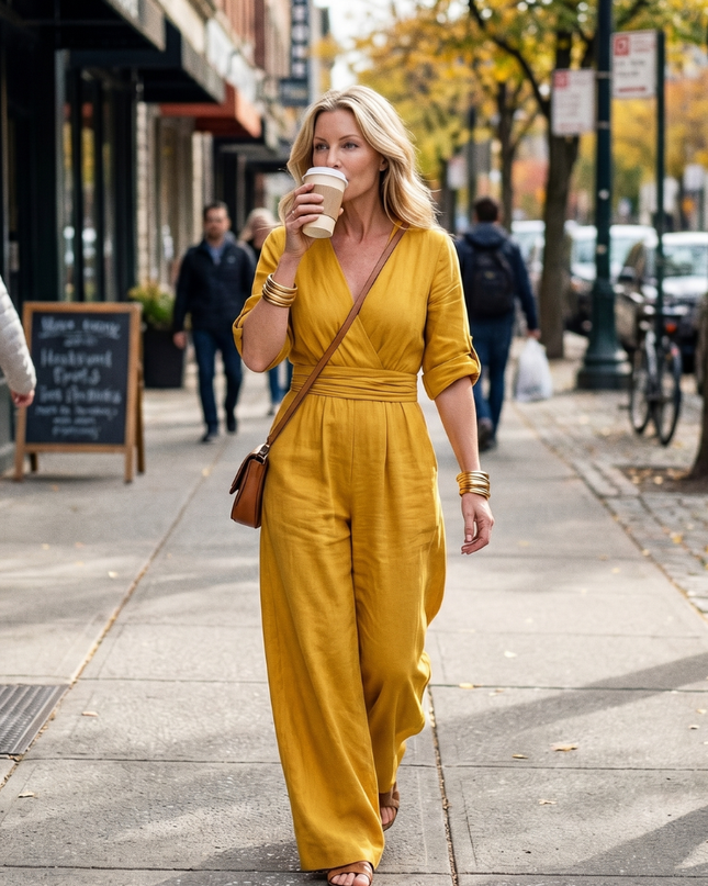 Wanda | Cross Front Wide Leg Jumpsuit with Defined Waist