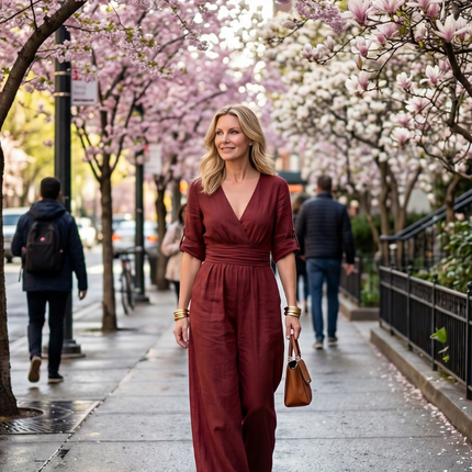 Wanda | Cross Front Wide Leg Jumpsuit with Defined Waist