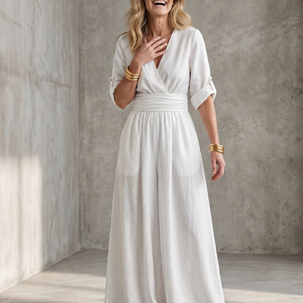 Wanda | Cross Front Wide Leg Jumpsuit with Defined Waist