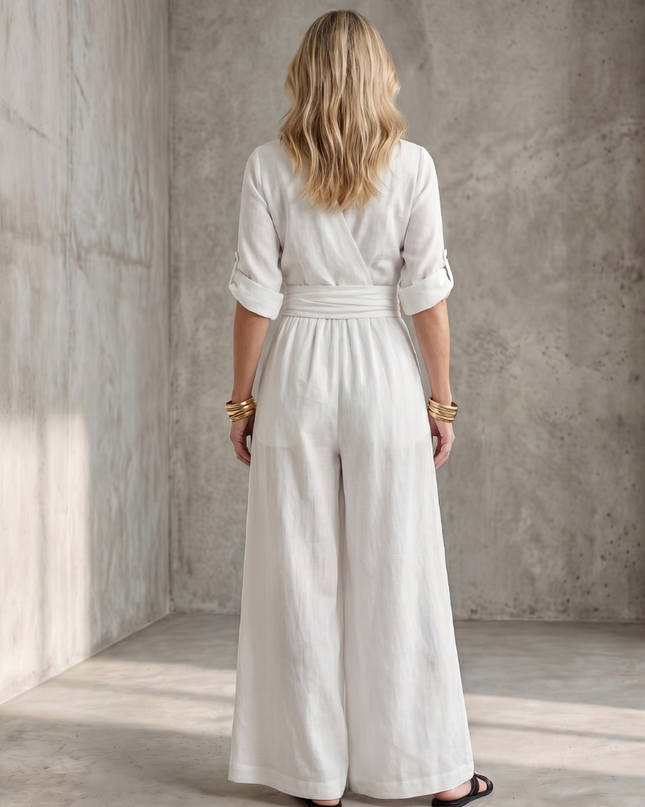 Wanda | Cross Front Wide Leg Jumpsuit with Defined Waist