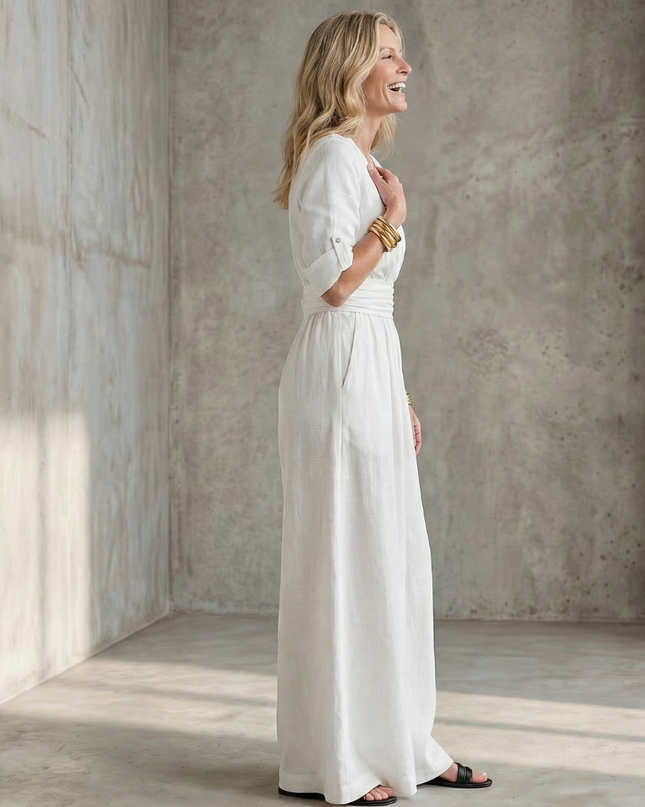 Wanda | Cross Front Wide Leg Jumpsuit with Defined Waist