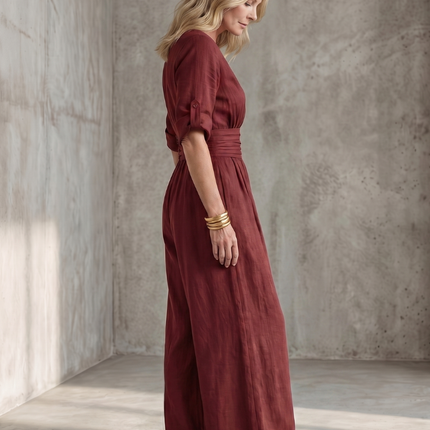 Wanda | Cross Front Wide Leg Jumpsuit with Defined Waist