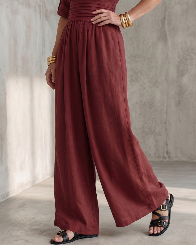 Wanda | Cross Front Wide Leg Jumpsuit with Defined Waist