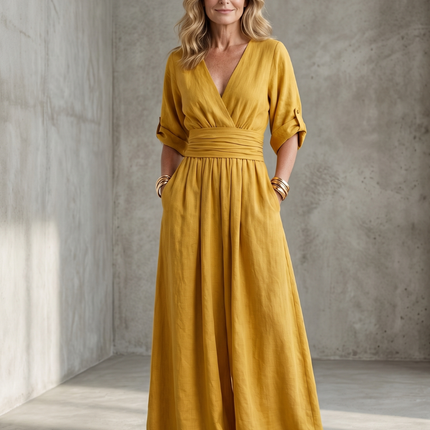 Wanda | Cross Front Wide Leg Jumpsuit with Defined Waist