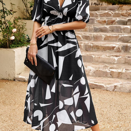 Women’s Abstract Floral Smocked Waist Maxi Dress