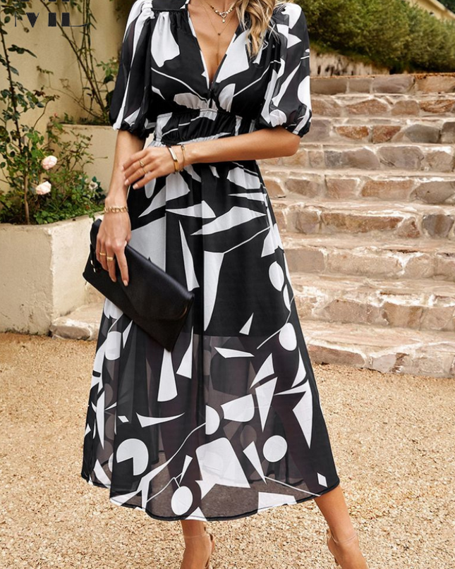 Women’s Abstract Floral Smocked Waist Maxi Dress