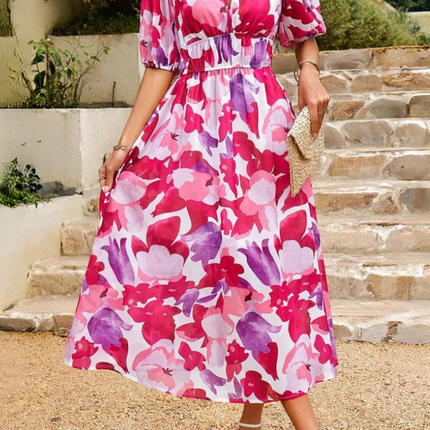 Women’s Abstract Floral Smocked Waist Maxi Dress