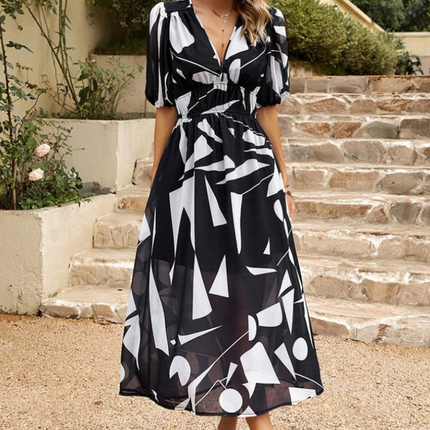 Women’s Abstract Floral Smocked Waist Maxi Dress