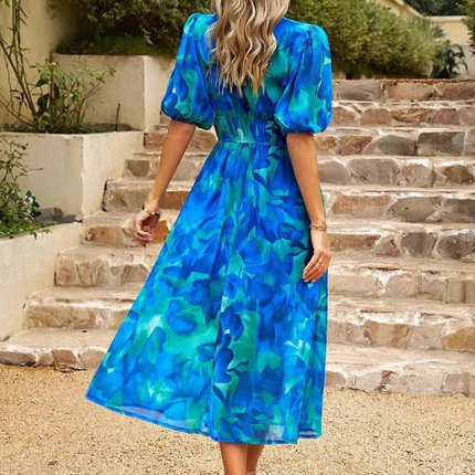 Women’s Abstract Floral Smocked Waist Maxi Dress