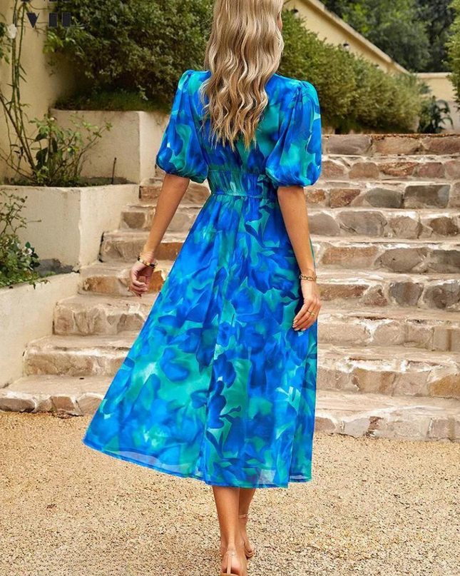 Women’s Abstract Floral Smocked Waist Maxi Dress