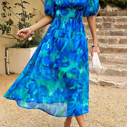 Women’s Abstract Floral Smocked Waist Maxi Dress