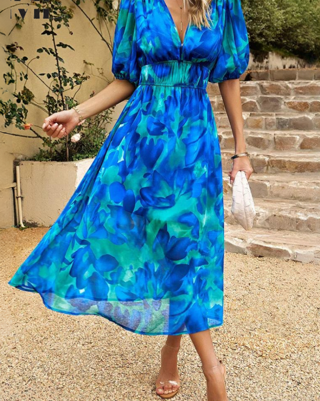 Women’s Abstract Floral Smocked Waist Maxi Dress