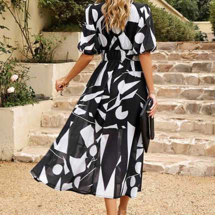 Women’s Abstract Floral Smocked Waist Maxi Dress