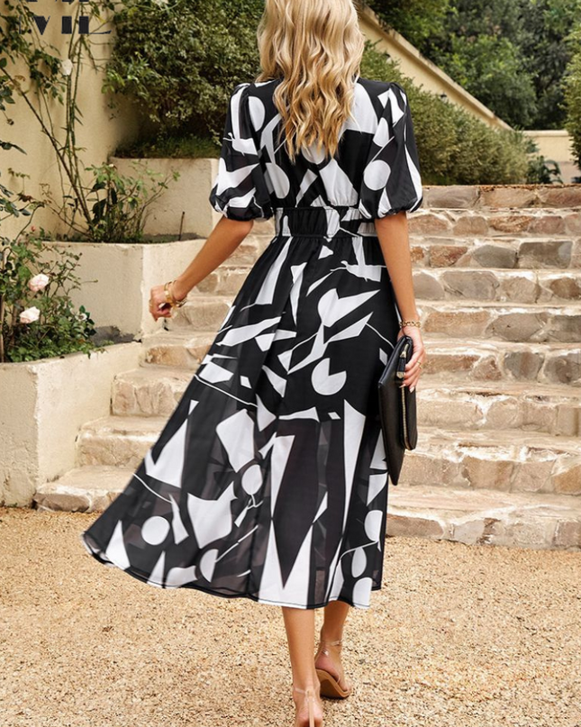 Women’s Abstract Floral Smocked Waist Maxi Dress