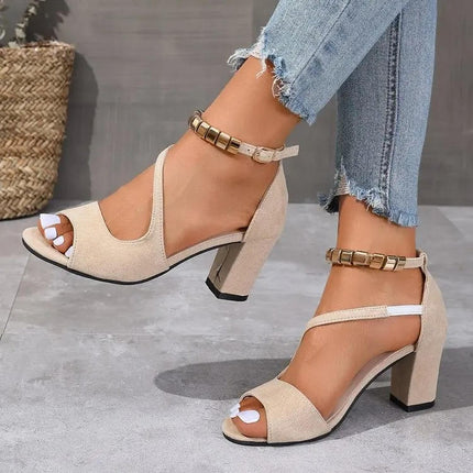 Women’s Beaded Ankle Strap Block Heel Sandals