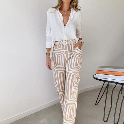 Women’s Blouse and Geometric Wide Leg Trouser Set