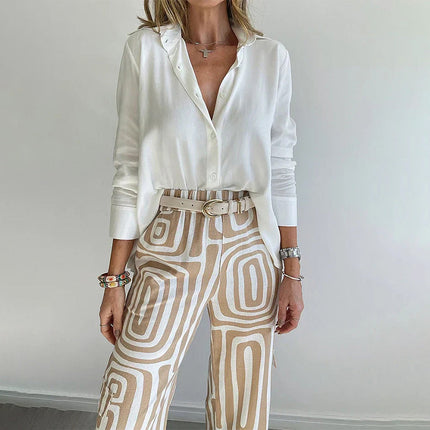 Women’s Blouse and Geometric Wide Leg Trouser Set