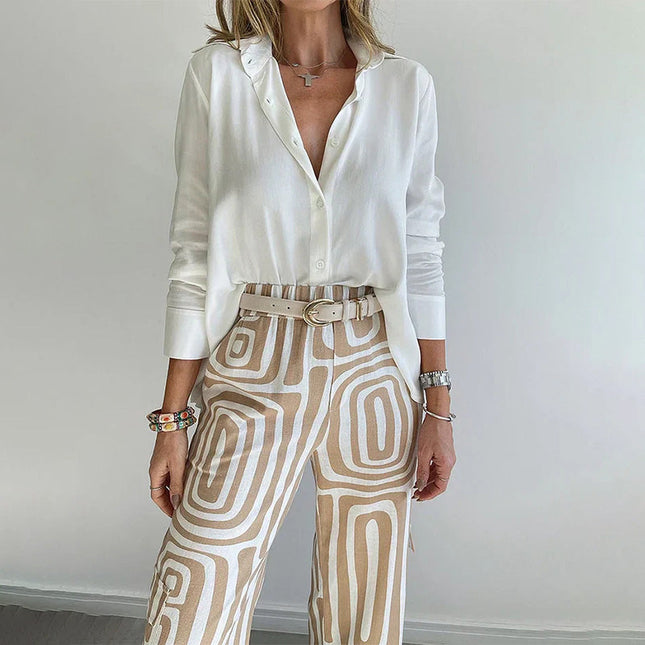 Women’s Blouse and Geometric Wide Leg Trouser Set