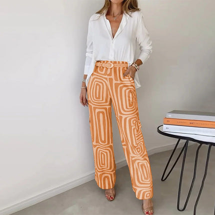 Women’s Blouse and Geometric Wide Leg Trouser Set