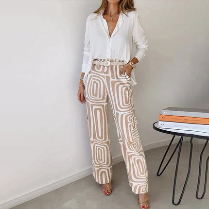 Women’s Blouse and Geometric Wide Leg Trouser Set