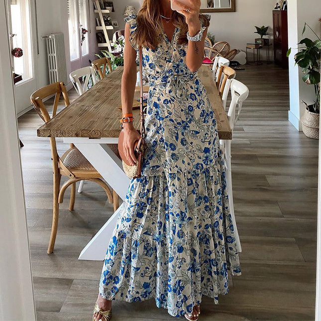 Women’s Blue Blossom Tiered Maxi Dress