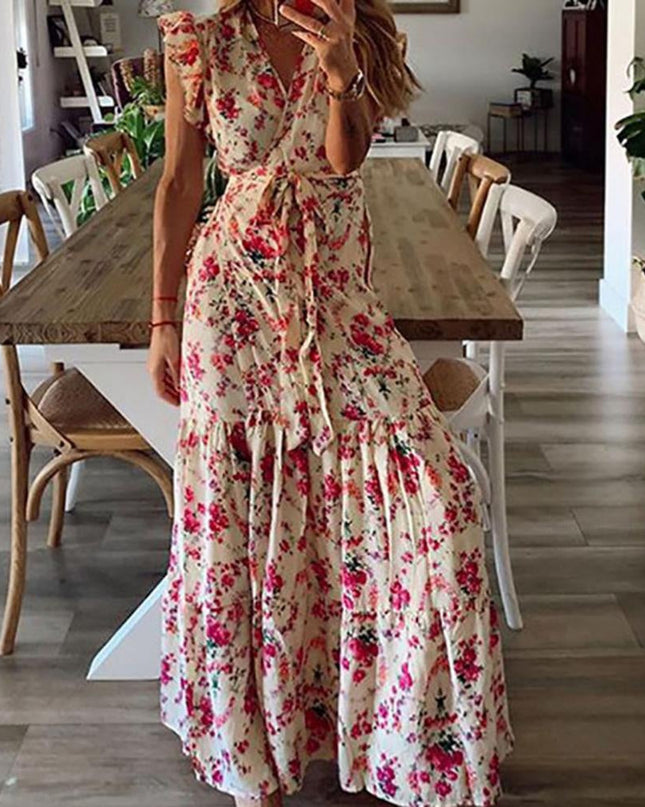 Women’s Blue Blossom Tiered Maxi Dress