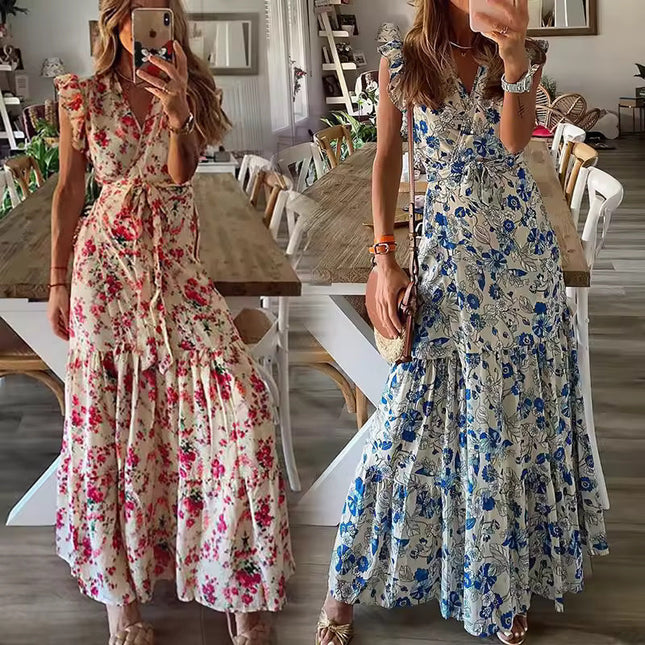 Women’s Blue Blossom Tiered Maxi Dress