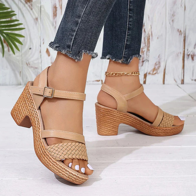 Women’s Braided Strap Block Heel Sandals