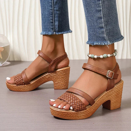 Women’s Braided Strap Block Heel Sandals