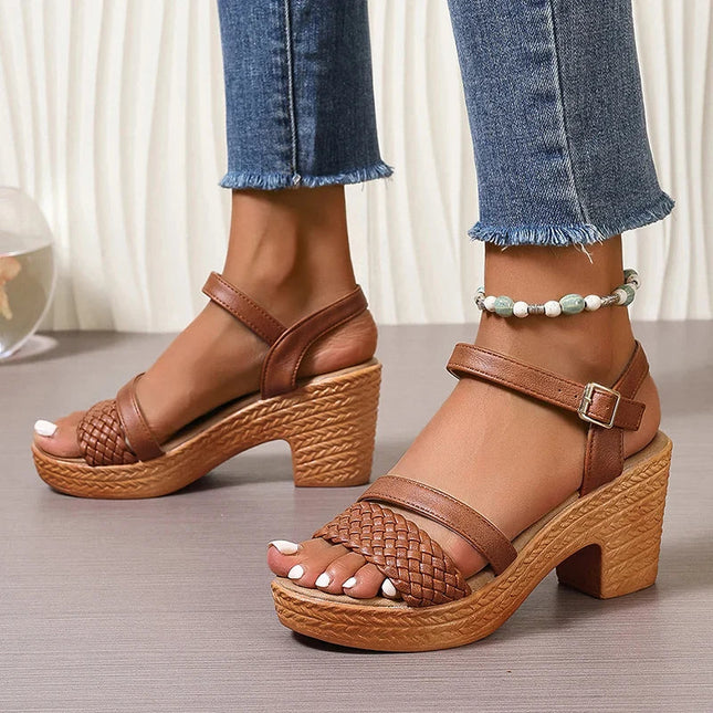 Women’s Braided Strap Block Heel Sandals