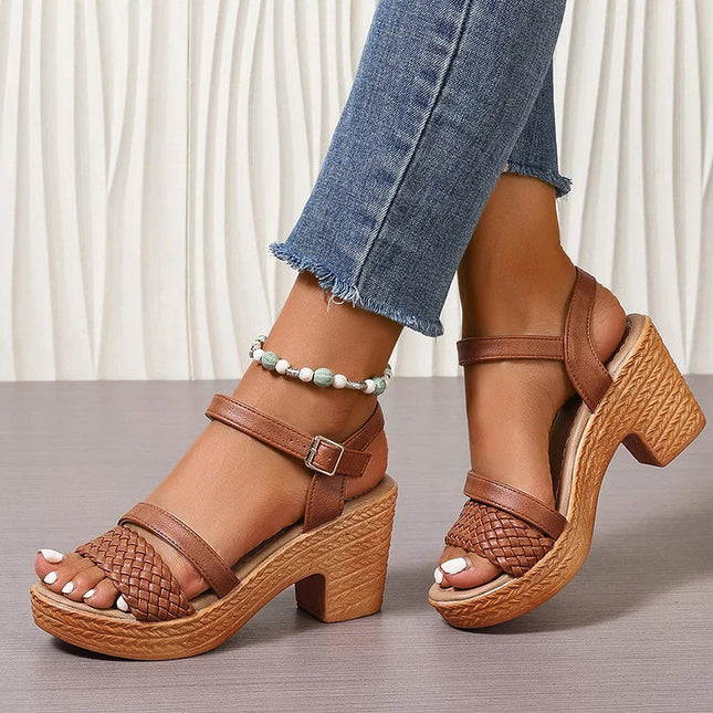 Women’s Braided Strap Block Heel Sandals
