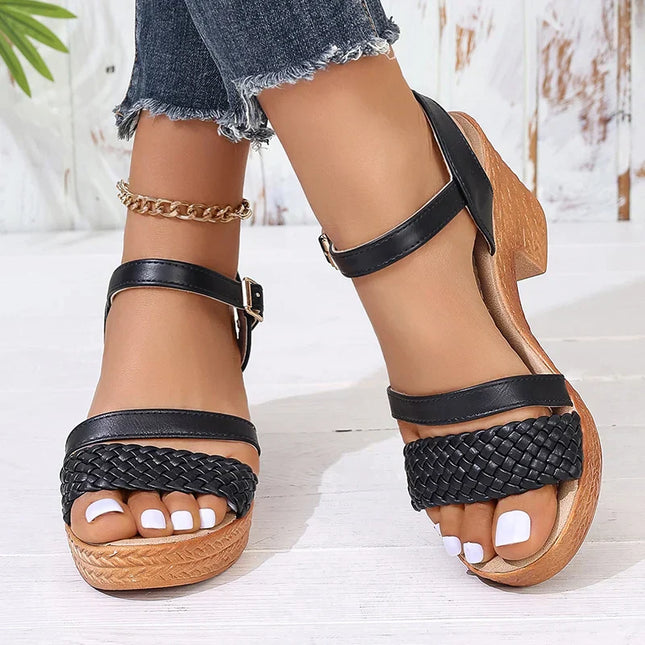 Women’s Braided Strap Block Heel Sandals