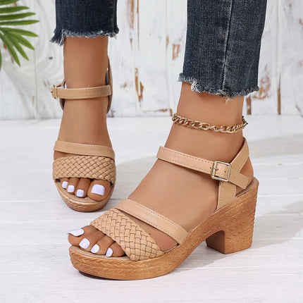 Women’s Braided Strap Block Heel Sandals