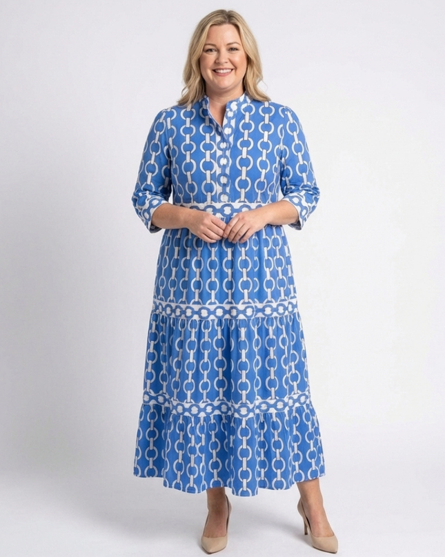 Women’s Chain Print Tiered Maxi Dress
