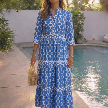 Women’s Chain Print Tiered Maxi Dress
