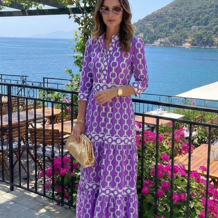 Women’s Chain Print Tiered Maxi Dress